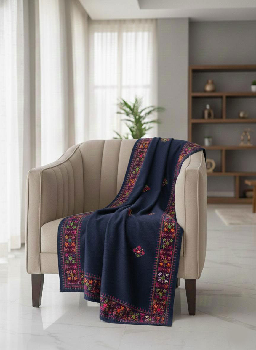 Marina Wool Shawl - Navy Blue