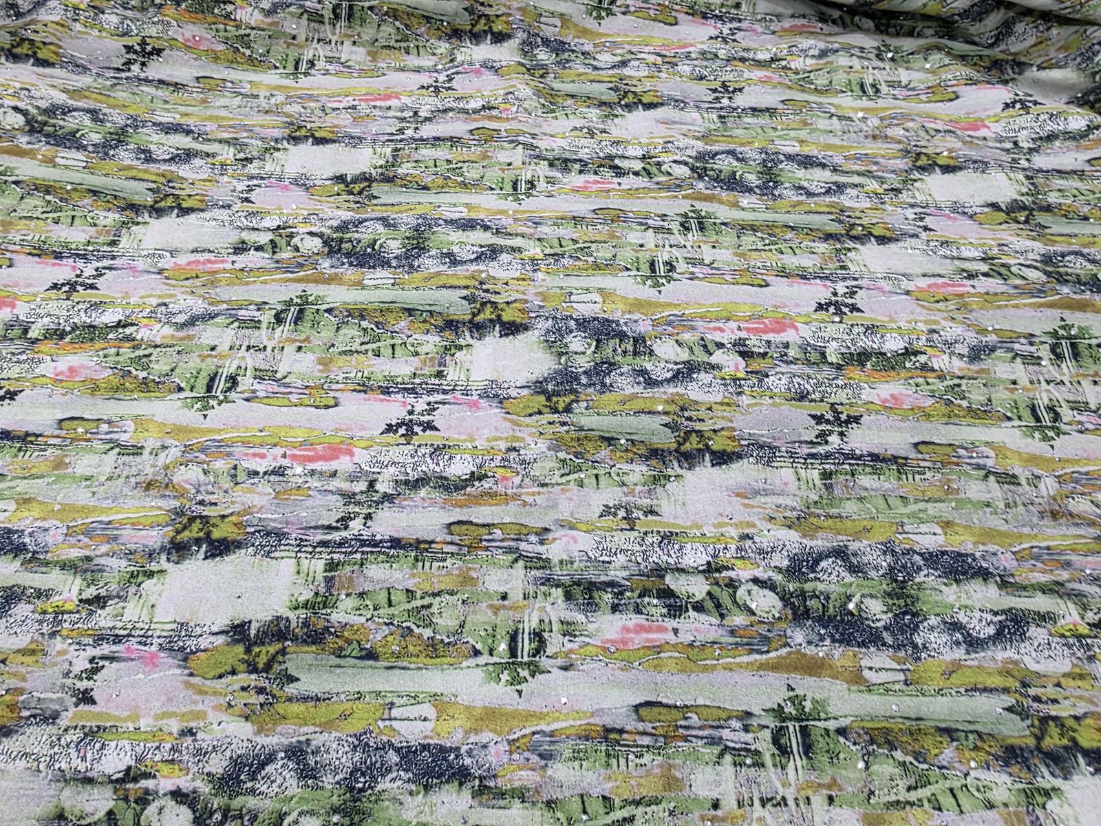 2-Piece Stone Work Trouser Shirt - Green Floral Print