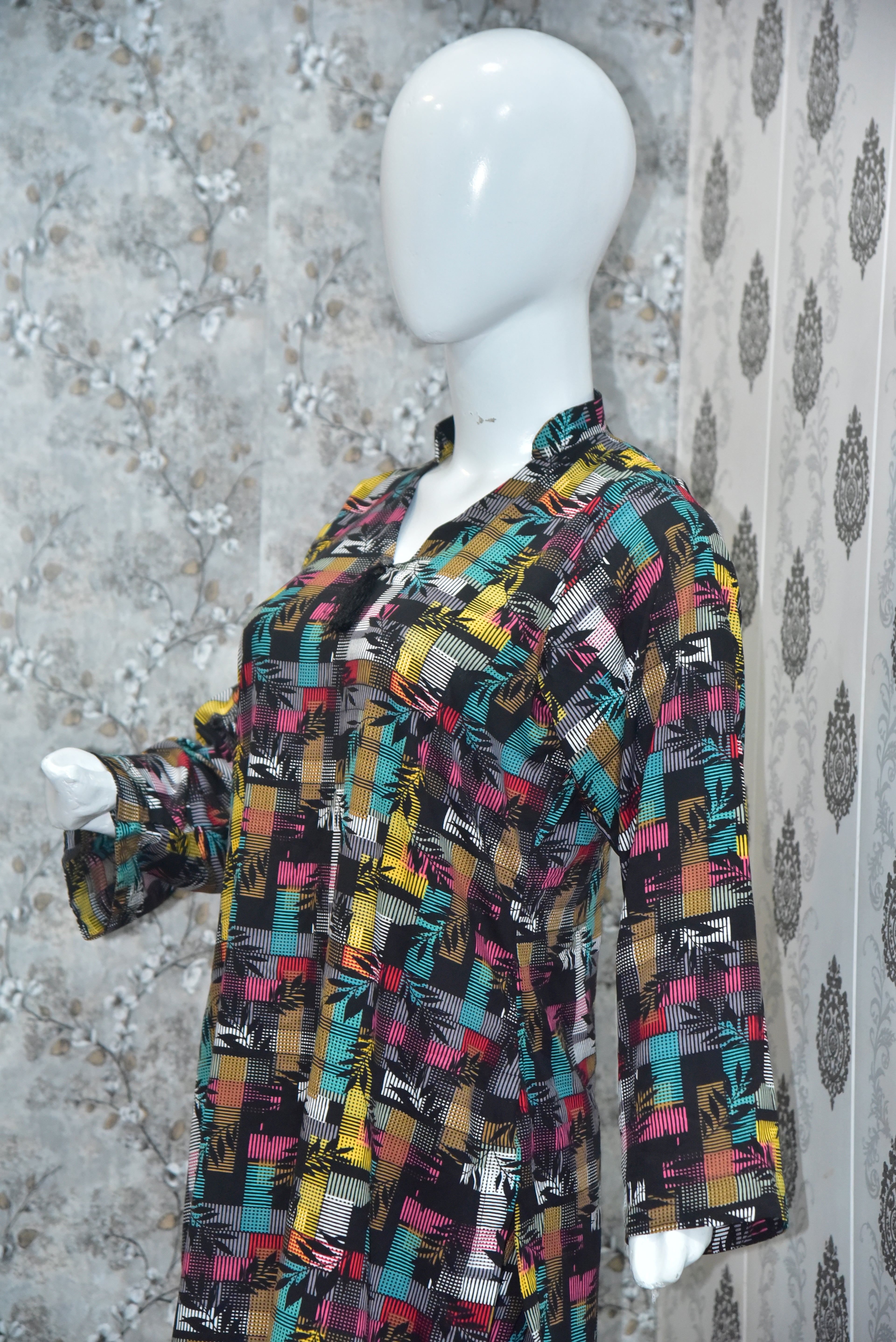 All Over Print Linen 2 Piece Stitched Suit - Multicolor