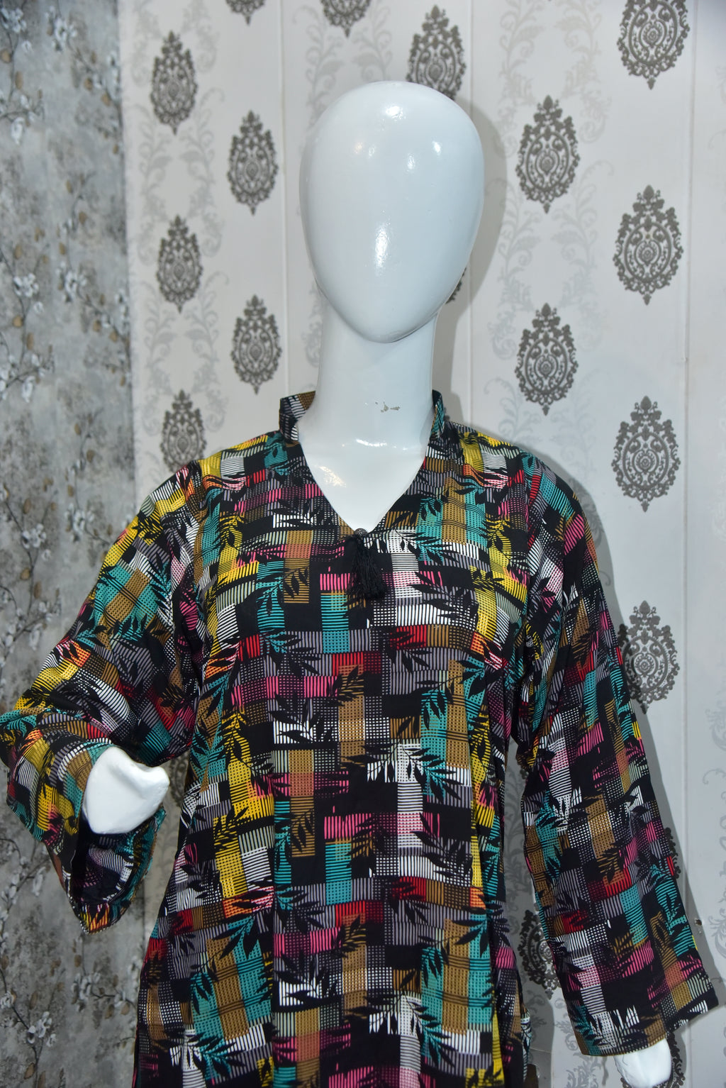 All Over Print Linen 2 Piece Stitched Suit - Multicolor