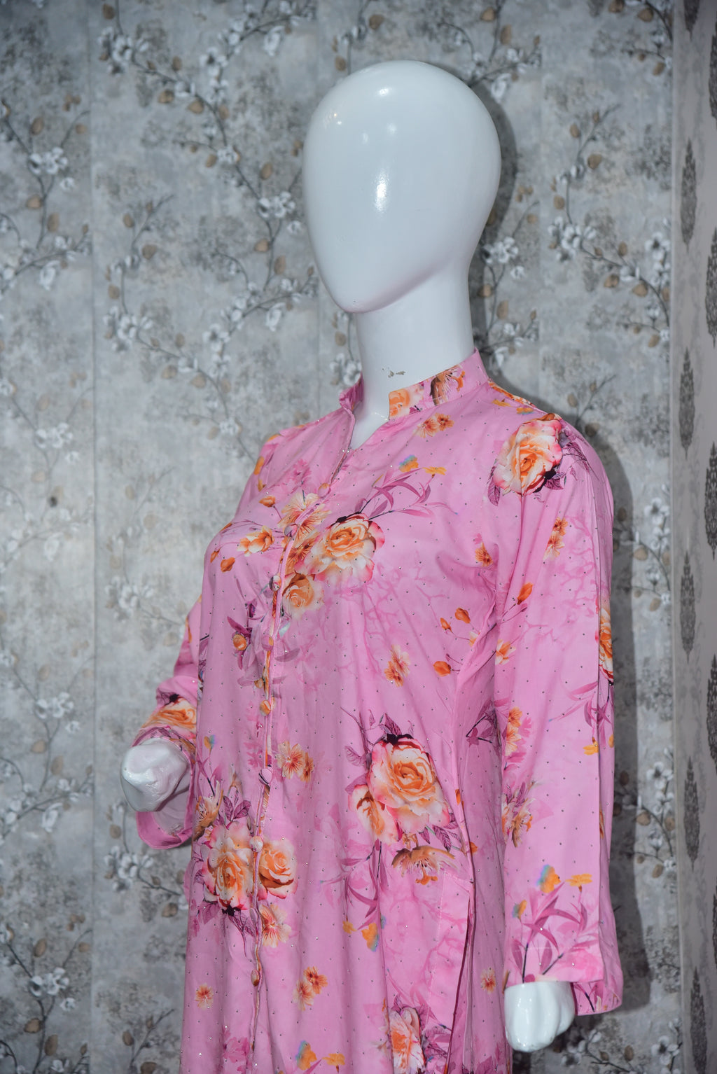 Stone Work Stitched Suit - Pink Floral
