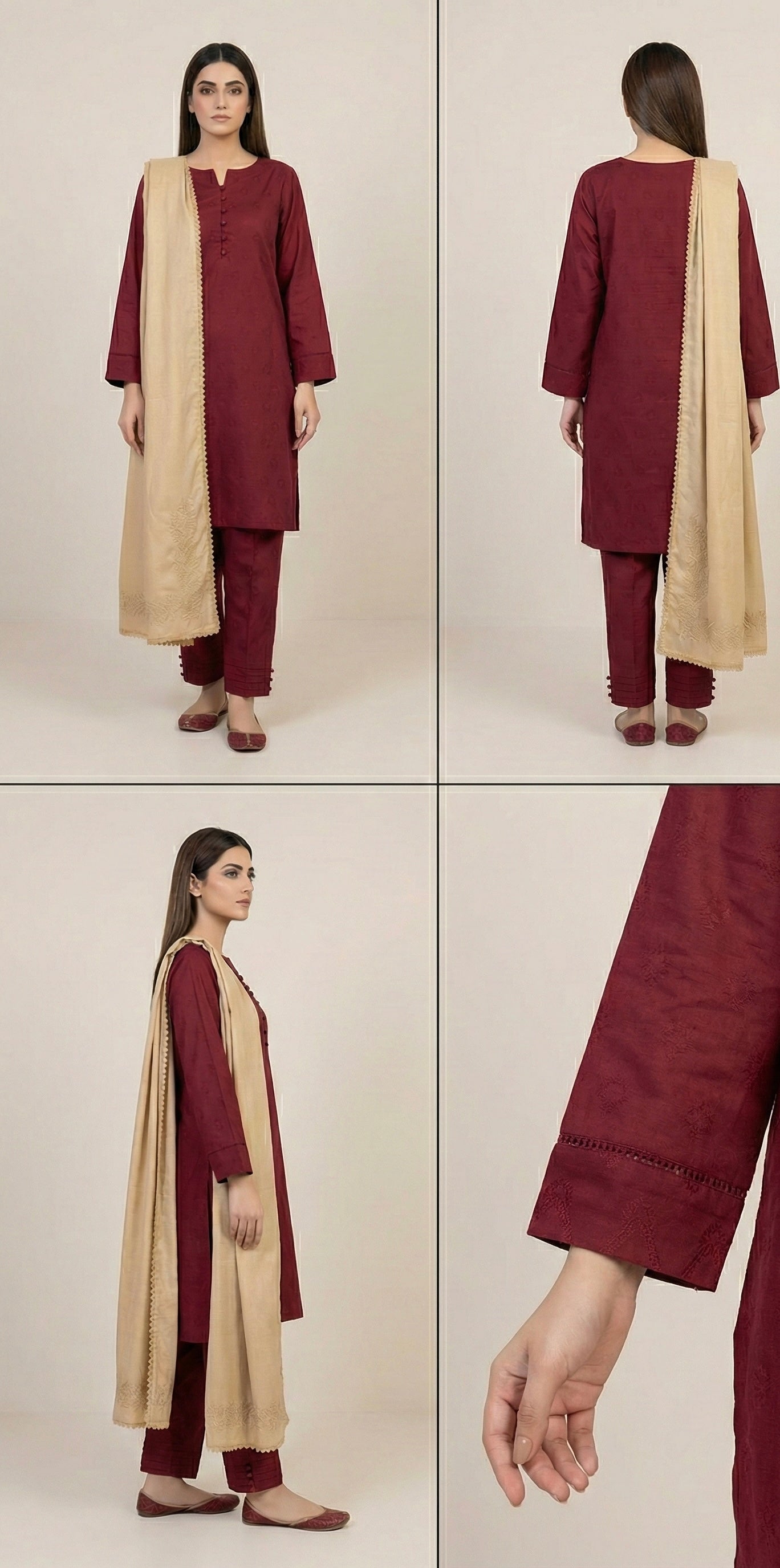 3-Piece Stitched Suit with warm Karahi-Work shawl Perfect winter wear