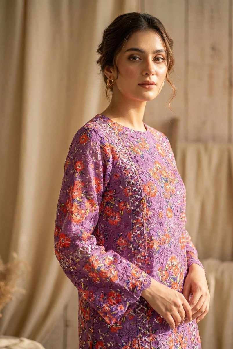 Crosia Net Embroidered Suit with Plain Lawn Inner