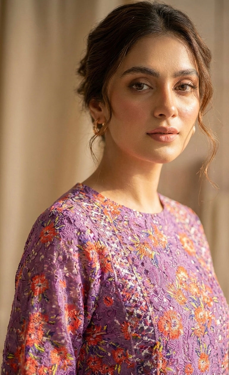 Crosia Net Embroidered Suit with Plain Lawn Inner