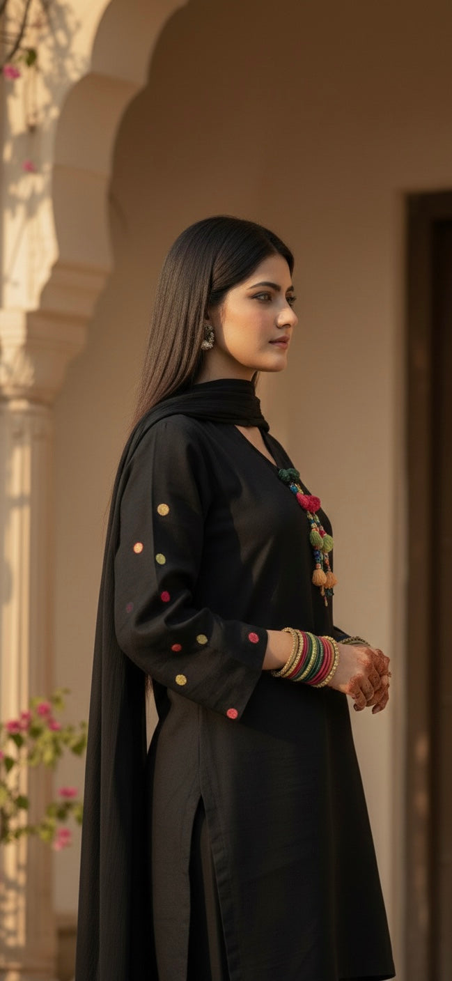 3-Piece White Lawn Suit with Kirkal Dupatta