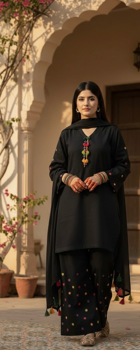 3-Piece White Lawn Suit with Kirkal Dupatta