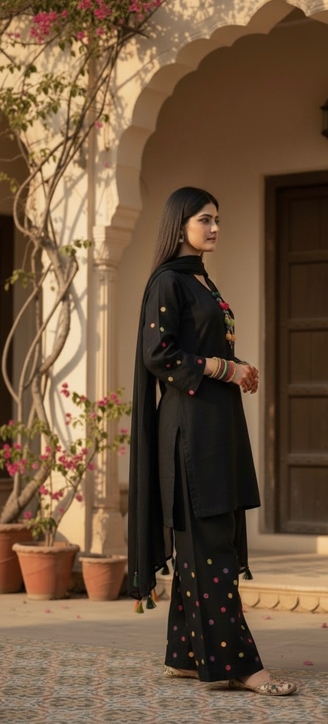 3-Piece White Lawn Suit with Kirkal Dupatta