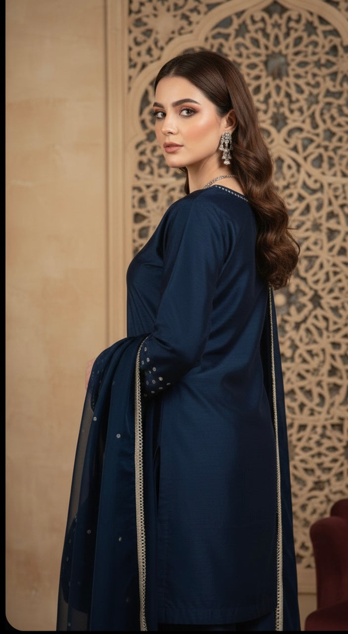 Kataan Suit with Chiffon Dupatta – Eid Collection