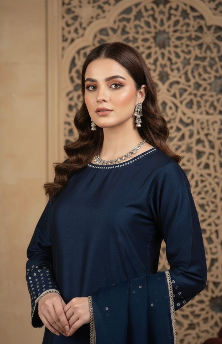 Kataan Suit with Chiffon Dupatta – Eid Collection