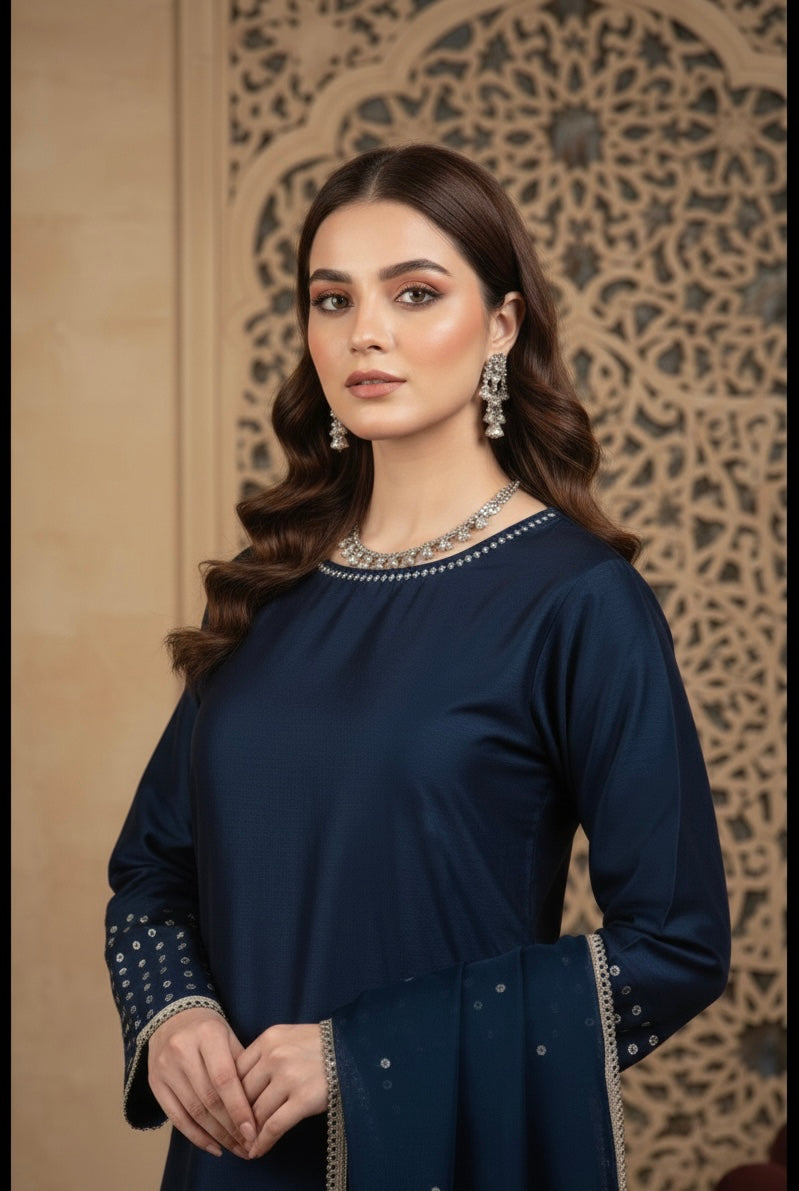 Kataan Suit with Chiffon Dupatta – Eid Collection