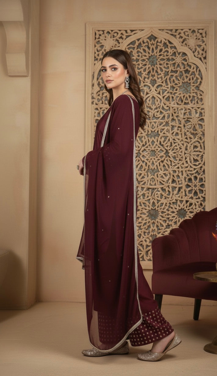 Kataan Suit with Chiffon Dupatta – Eid Collection