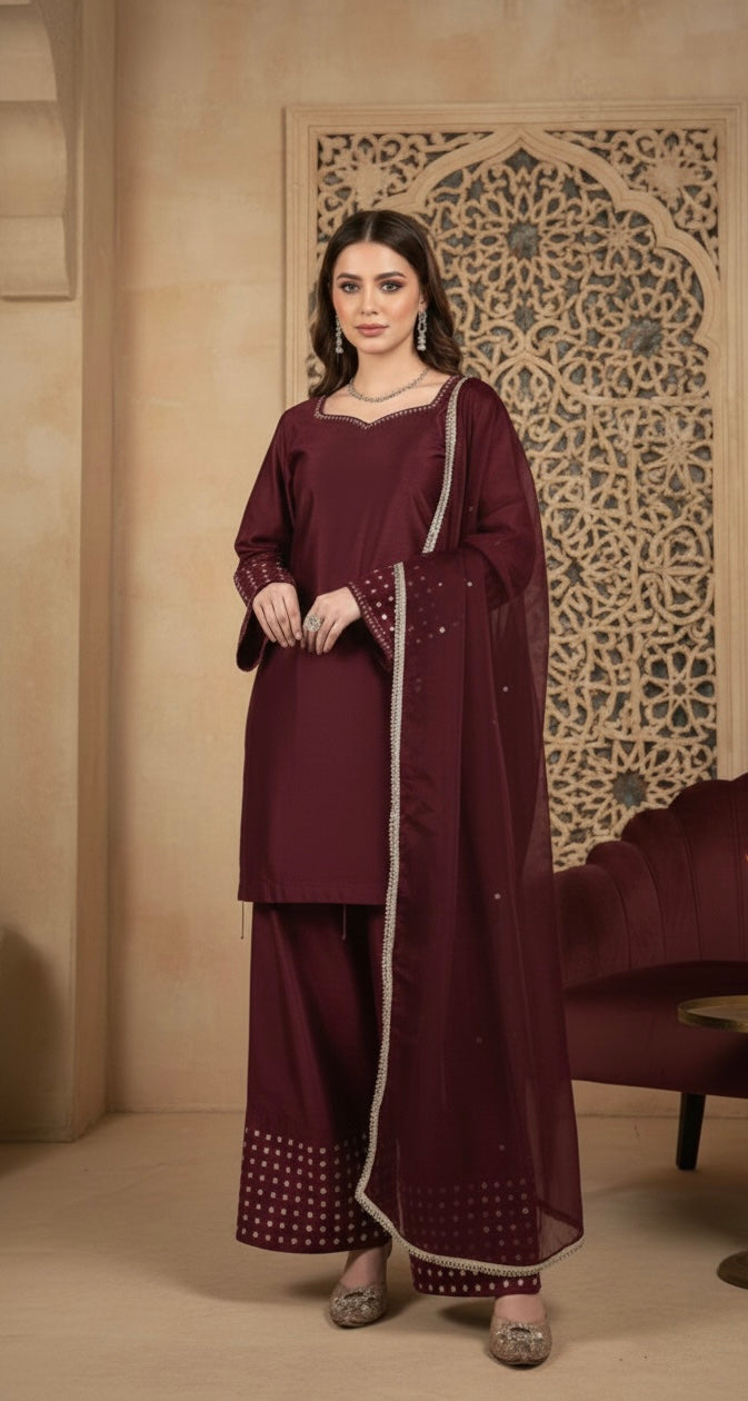 Kataan Suit with Chiffon Dupatta – Eid Collection