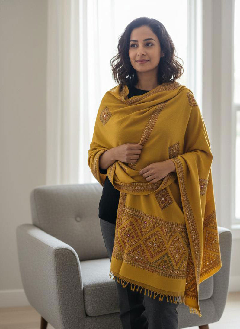 Marina Wool Shawl - Mustard
