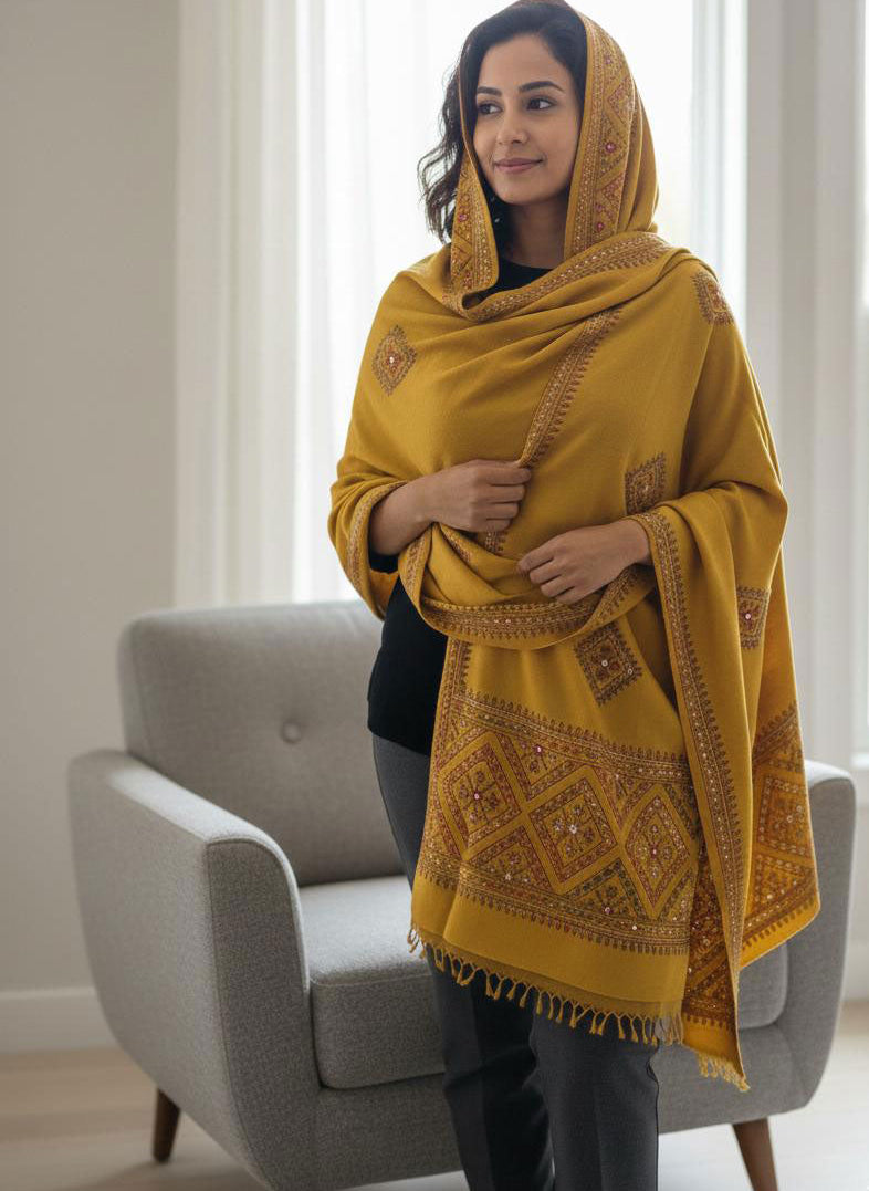Marina Wool Shawl - Mustard