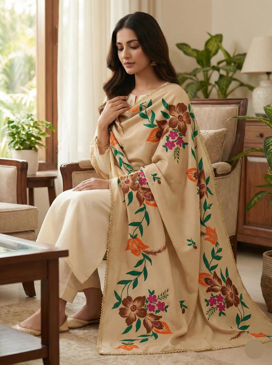 Handcrafted Pashmina Wool Paint Shawl