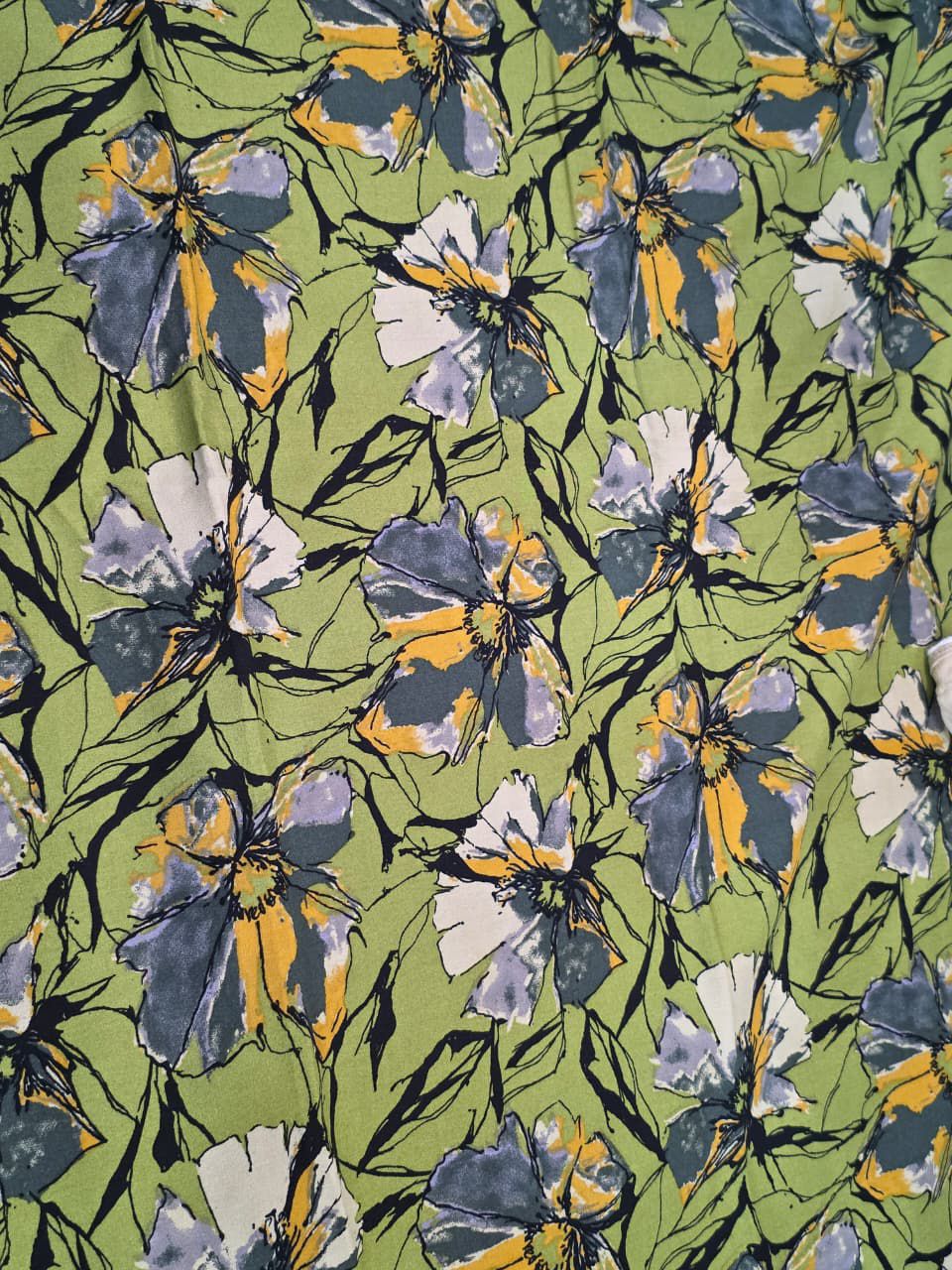 2-Piece Linen Trouser Shirt - Green Botanical Print