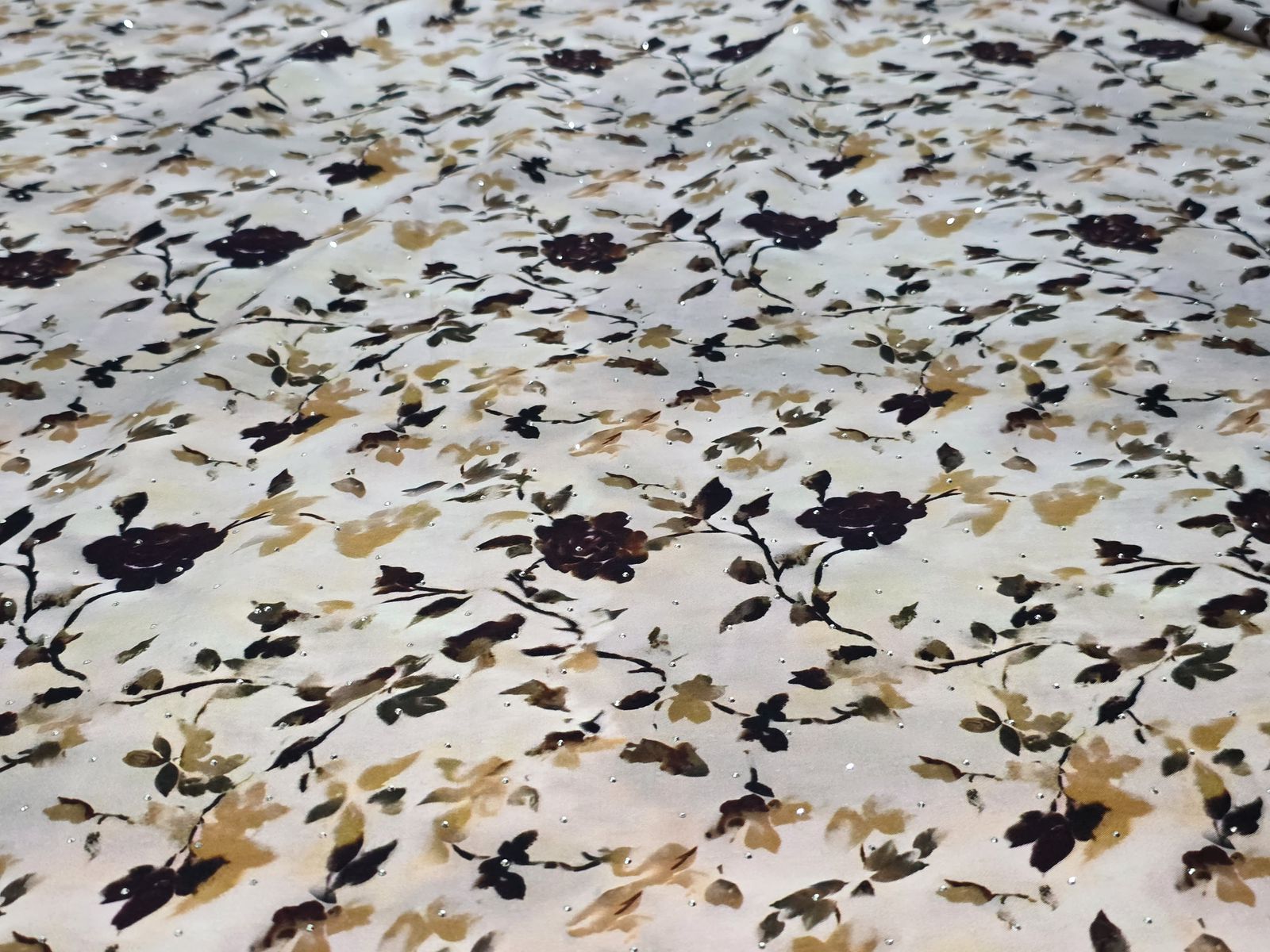 Soft Linen Floral Print Stone Work Suit - 2 Piece Stitched