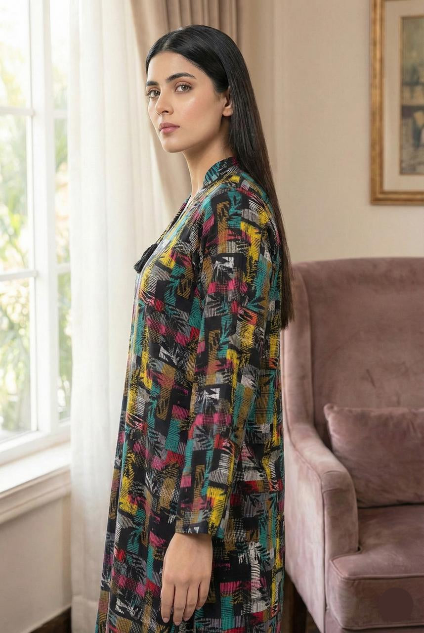 All Over Print Linen 2 Piece Stitched Suit - Multicolor