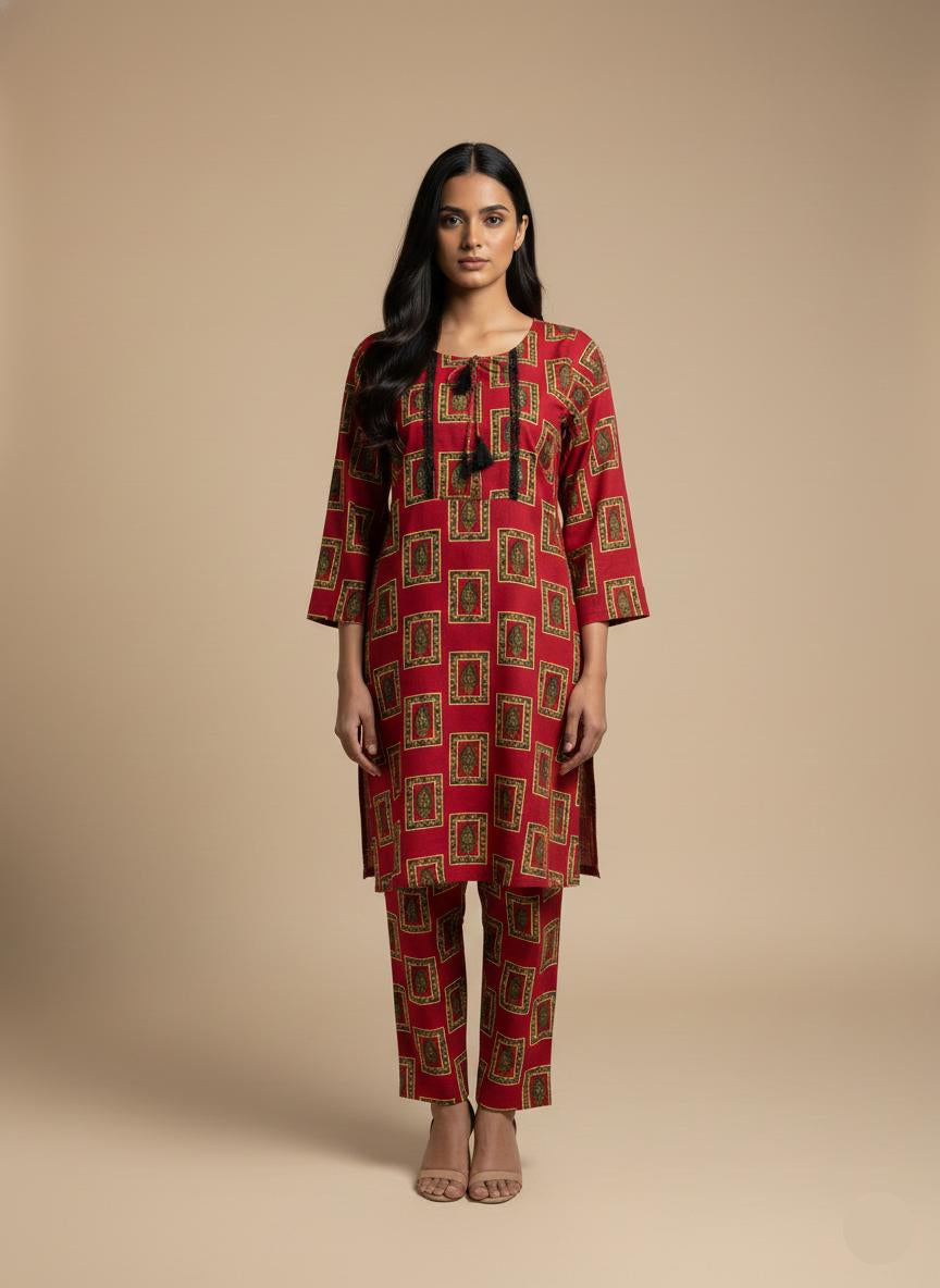 2-Piece Linen Trouser Shirt - Geometric Print