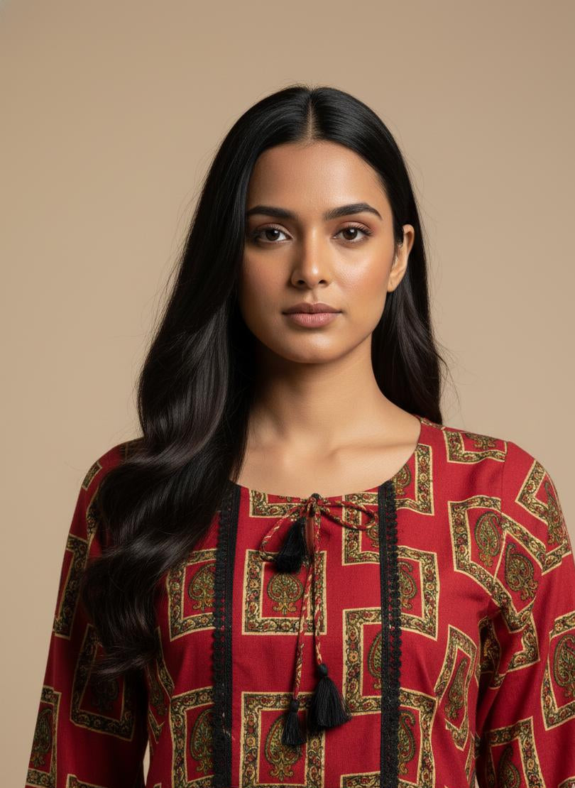 2-Piece Linen Trouser Shirt - Geometric Print