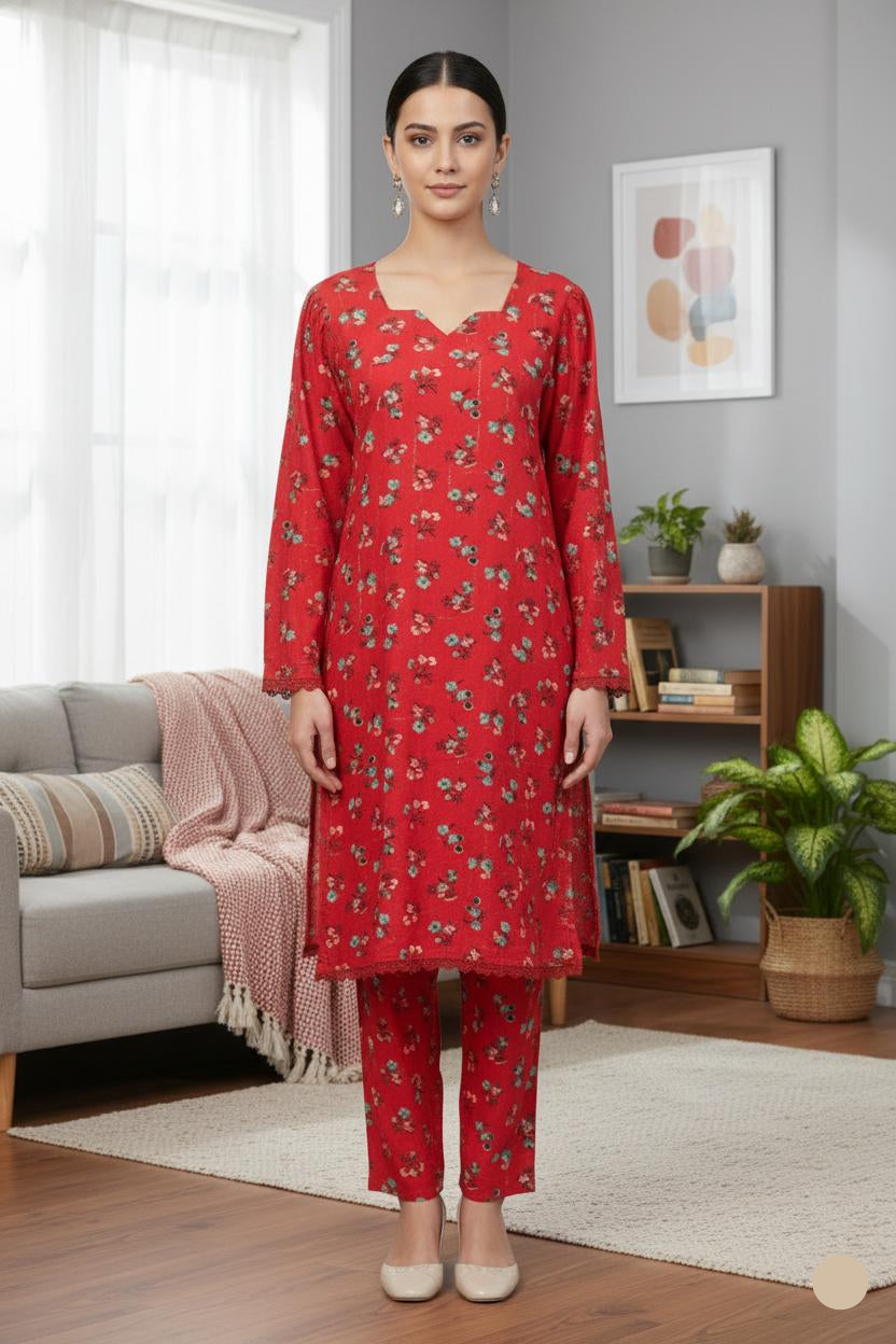 2 Piece Linen Stone Work Stitched Suit