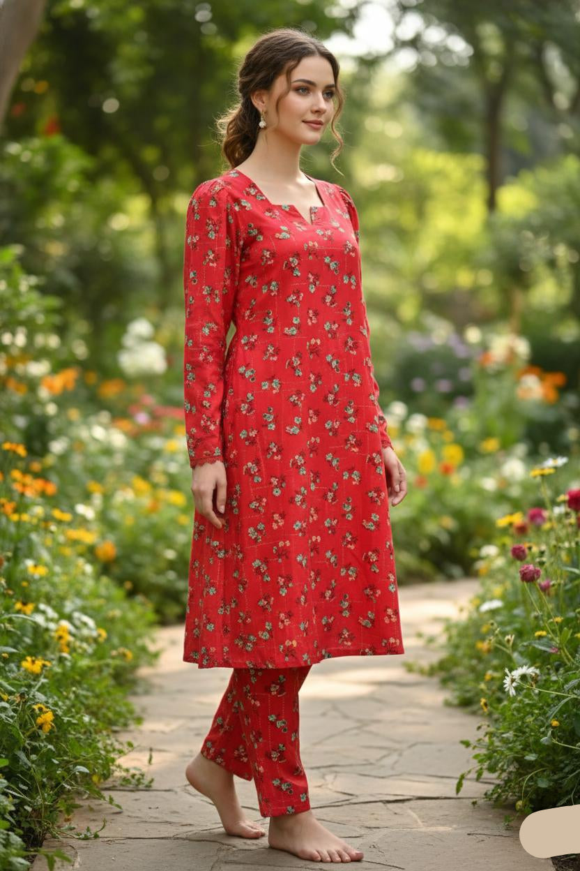 2 Piece Linen Stone Work Stitched Suit