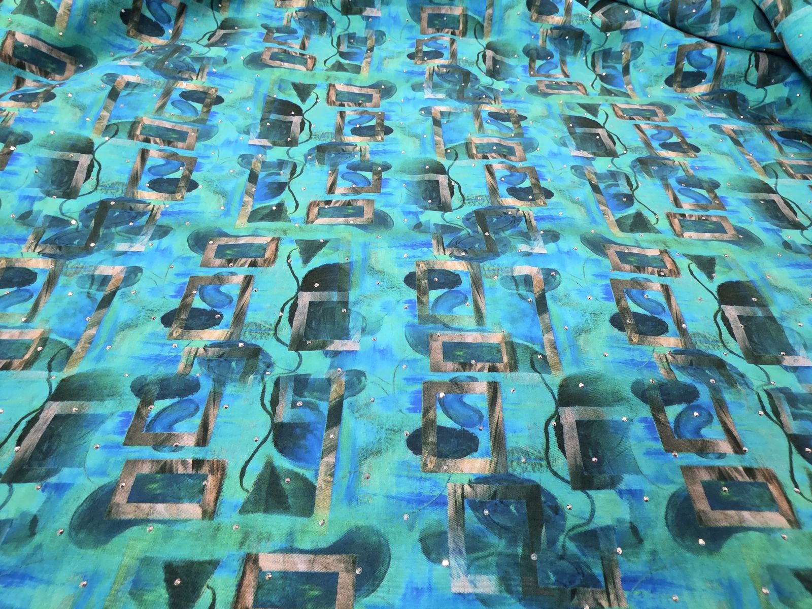 2-Piece Farshi Shalwar with Shirt - All Over Stone Work Marina Linen - Turquoise