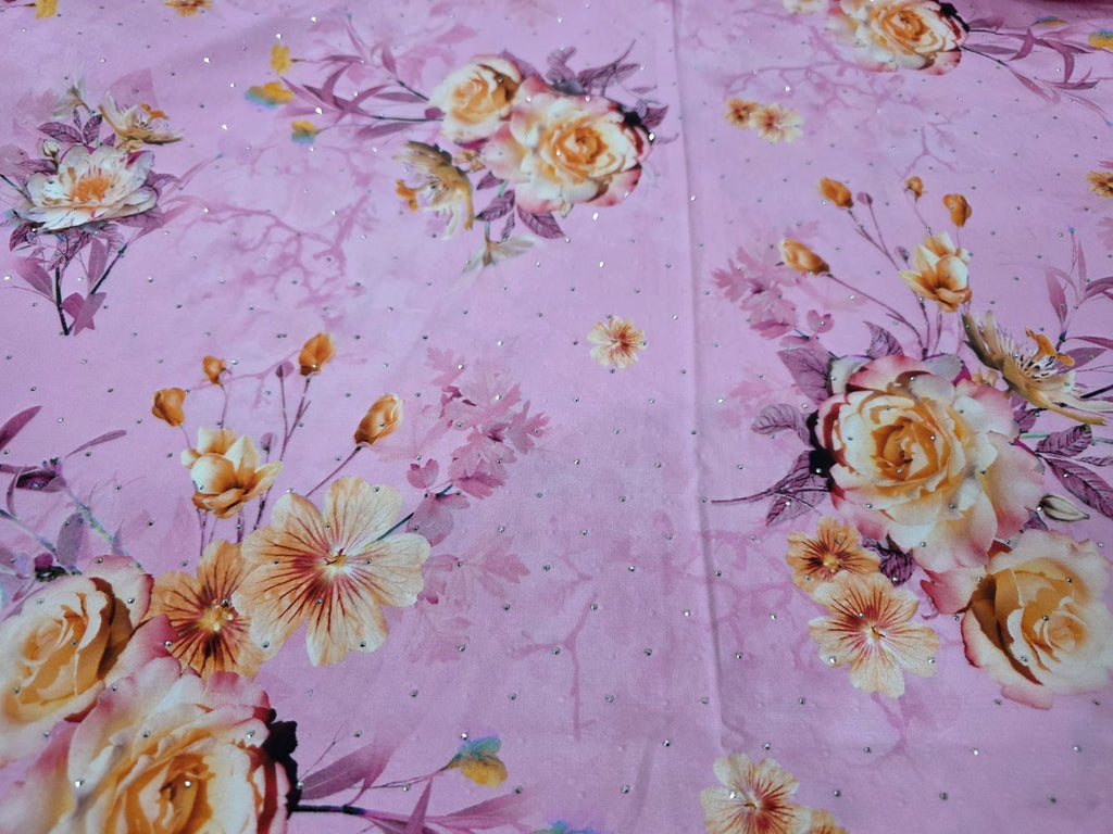 Stone Work Stitched Suit - Pink Floral